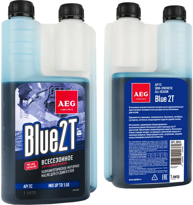 AEG Blue2T Semi Synthetic 2T Motor Oil, 1 л, флакон с дозатором, арт. 30743