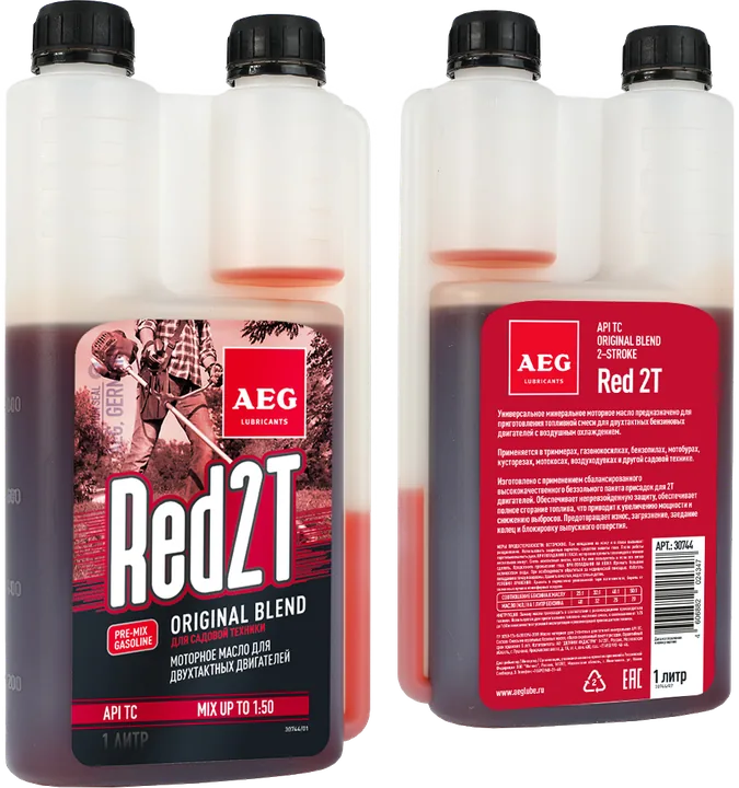 AEG Red2T Universal 2T Motor Oil, 1 л, флакон с дозатором, арт. 30744